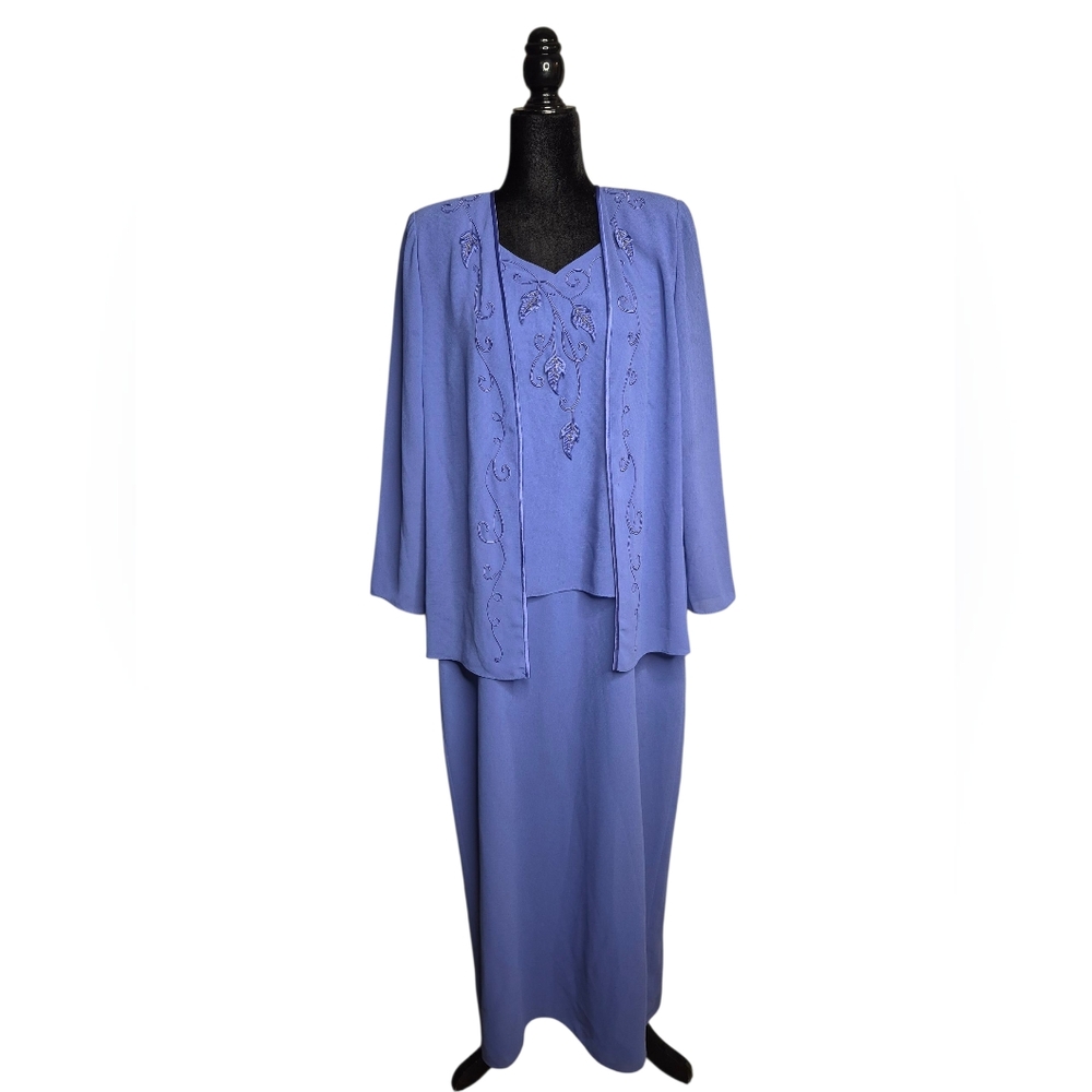 R&M Richards By Karen Kwong Elegant Purple Women's 2 Piece Dress Set (Plus Size) - Picture 5 of 10